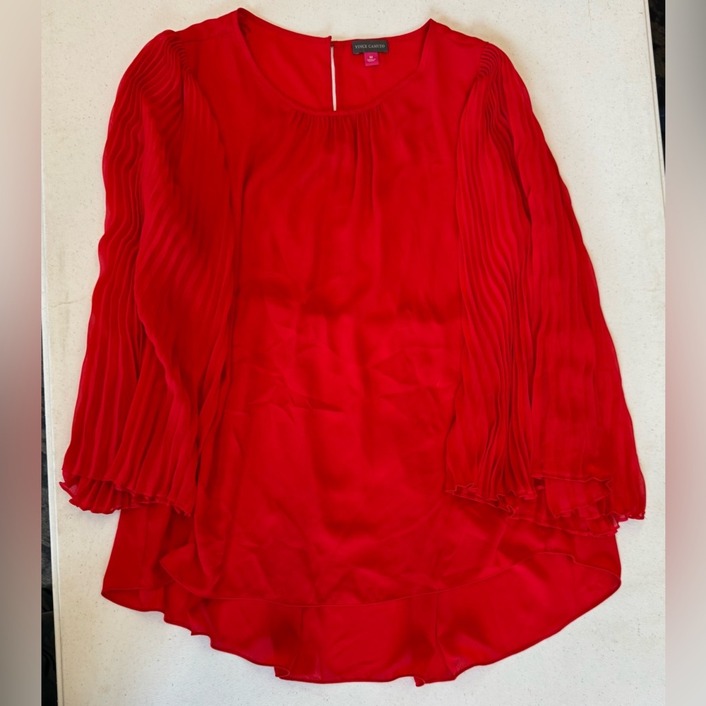 Vince Camuto Red Pleated-Sleeve Blouse - Size M